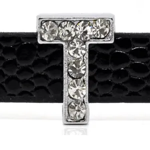 Rhinestone Alphabet Letter T Charm Beads For Slider Style Buckle Charm Bracelet!