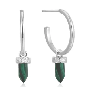 Second Nature - Silver Malachite Point Pendant Small Hoop Earrings