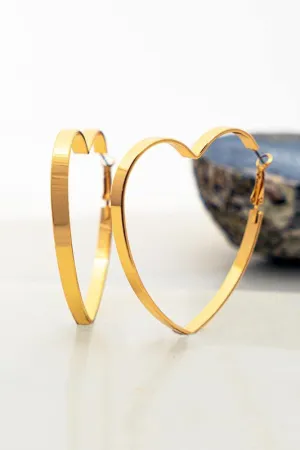 Shiny and Smooth Metal Wide Flat Heart Shape Hoop Earrings
