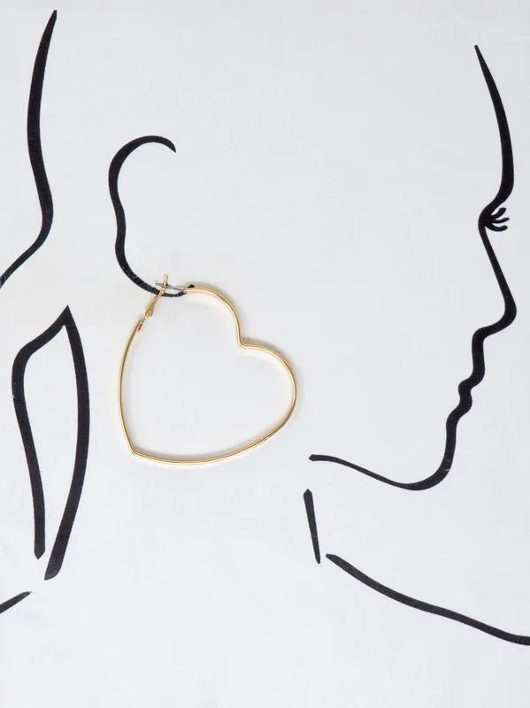 Shiny and Smooth Metal Wide Flat Heart Shape Hoop Earrings