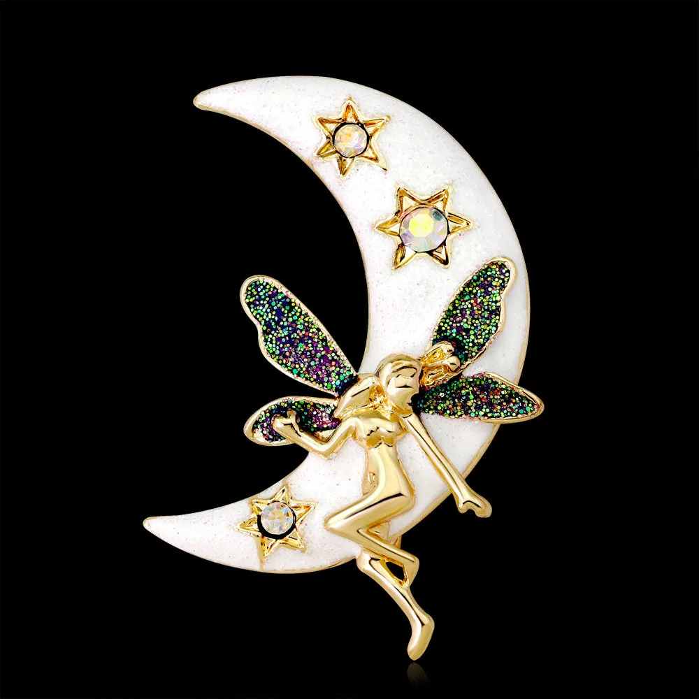 Shiny Angel Moon Brooch-Fashion Accessories-Holiday Gifts-Vintage Brooches-Perfect Gifts for Women