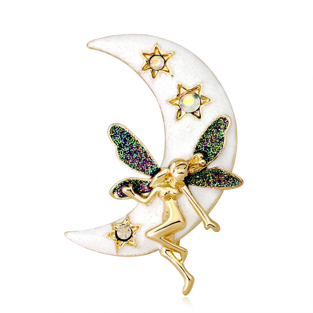 Shiny Angel Moon Brooch-Fashion Accessories-Holiday Gifts-Vintage Brooches-Perfect Gifts for Women