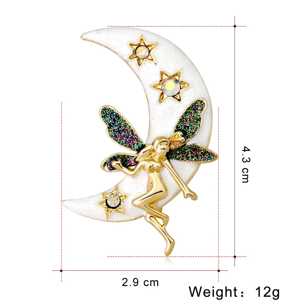 Shiny Angel Moon Brooch-Fashion Accessories-Holiday Gifts-Vintage Brooches-Perfect Gifts for Women