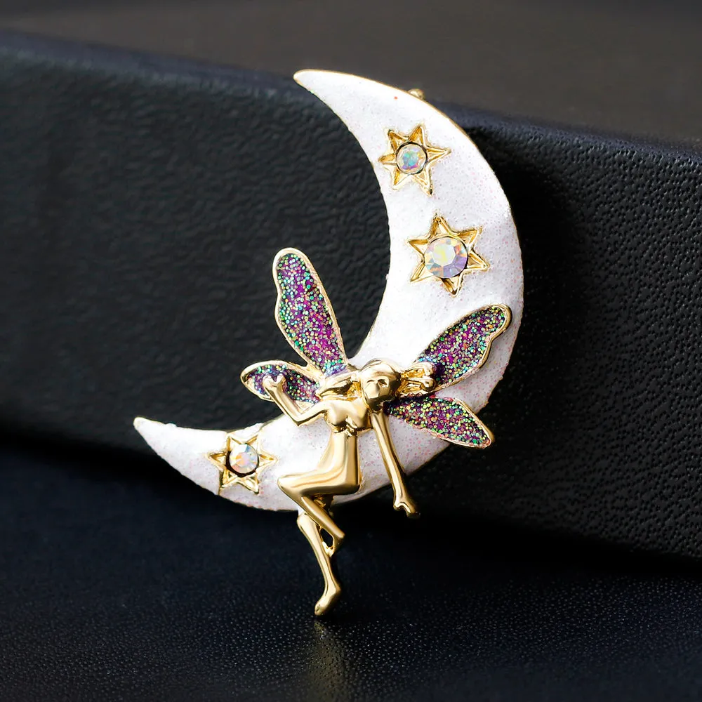 Shiny Angel Moon Brooch-Fashion Accessories-Holiday Gifts-Vintage Brooches-Perfect Gifts for Women