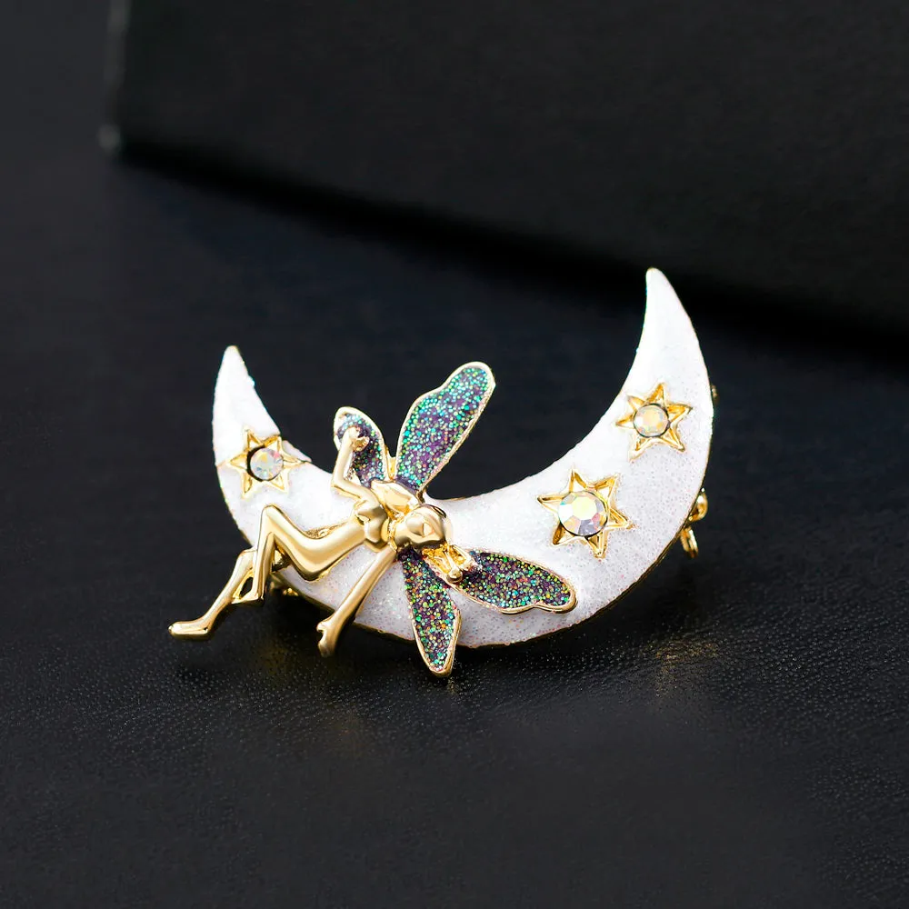 Shiny Angel Moon Brooch-Fashion Accessories-Holiday Gifts-Vintage Brooches-Perfect Gifts for Women