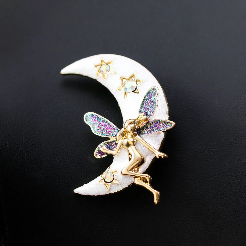 Shiny Angel Moon Brooch-Fashion Accessories-Holiday Gifts-Vintage Brooches-Perfect Gifts for Women