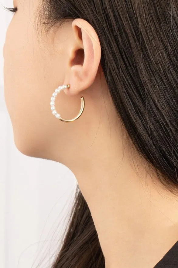 Skinny Hoop with Half Pearl