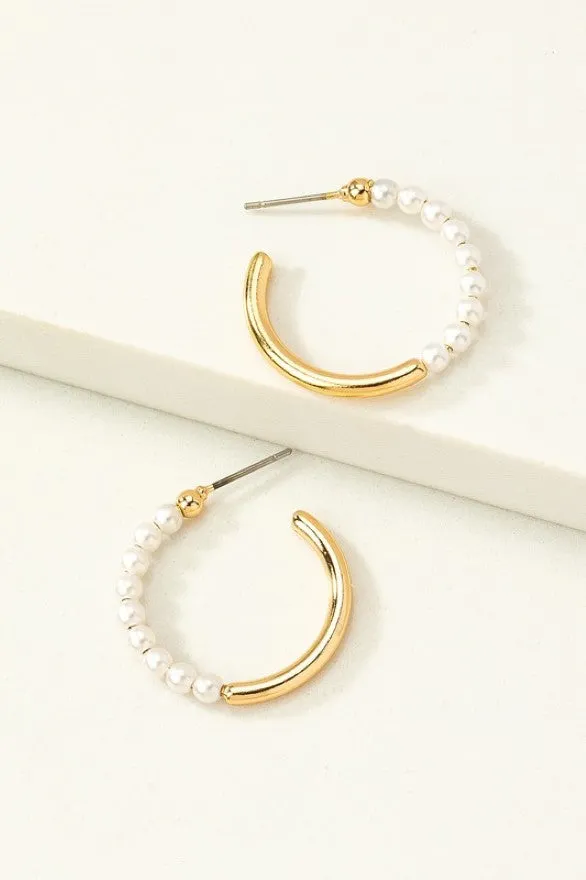Skinny Hoop with Half Pearl