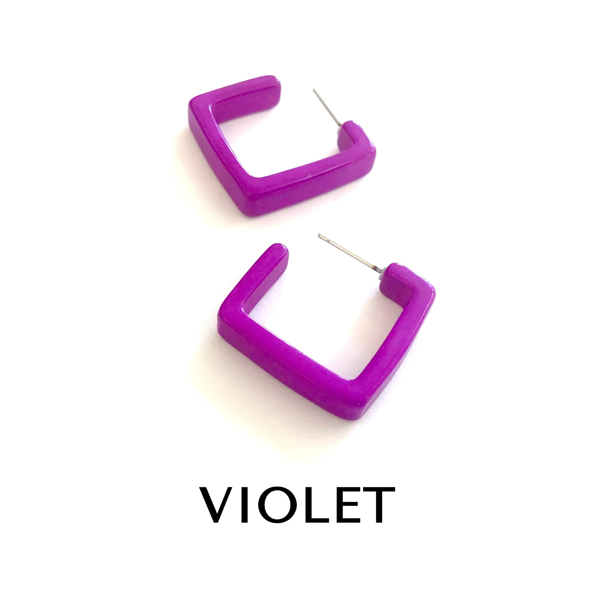 Square Shiny Lucite Hoop Earrings