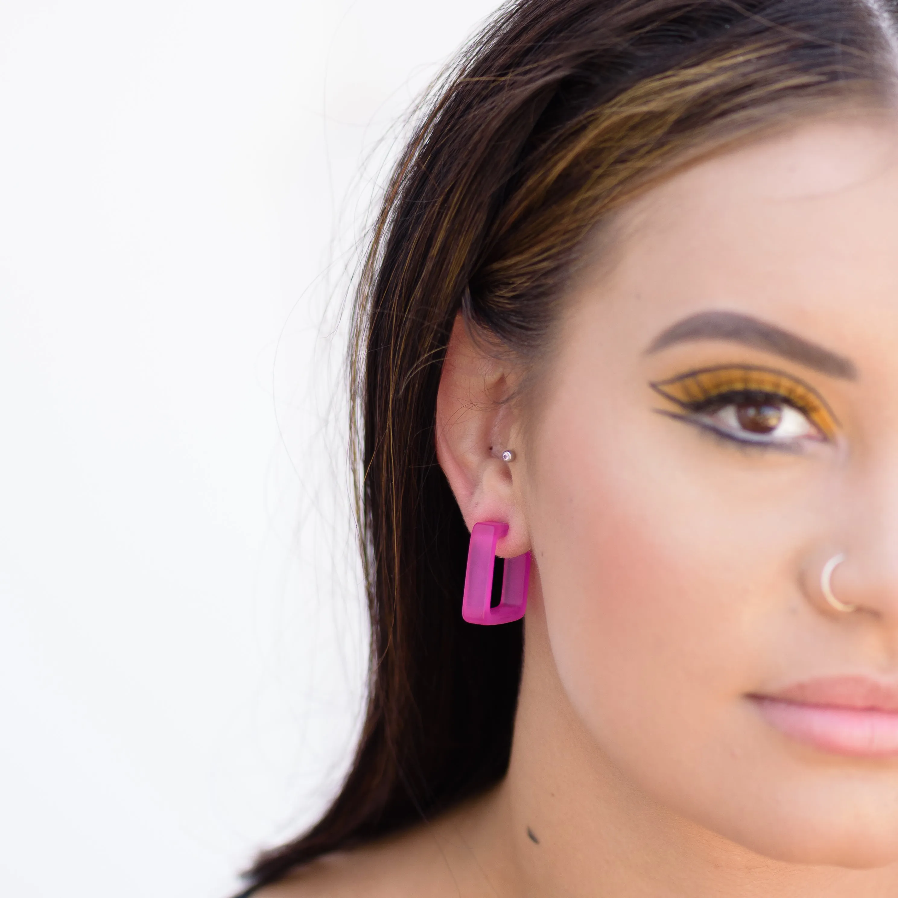 Square Shiny Lucite Hoop Earrings