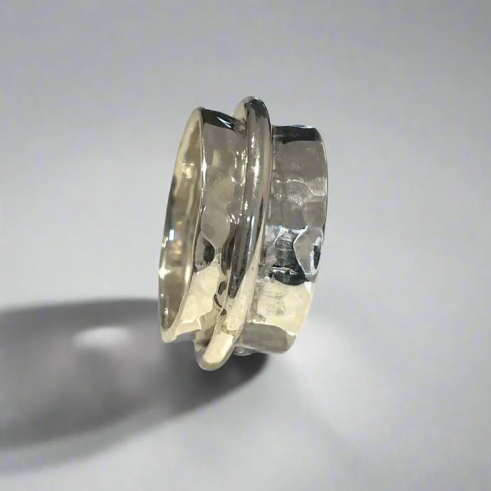 Statement Hammered Spinner Ring in Sterling Silver