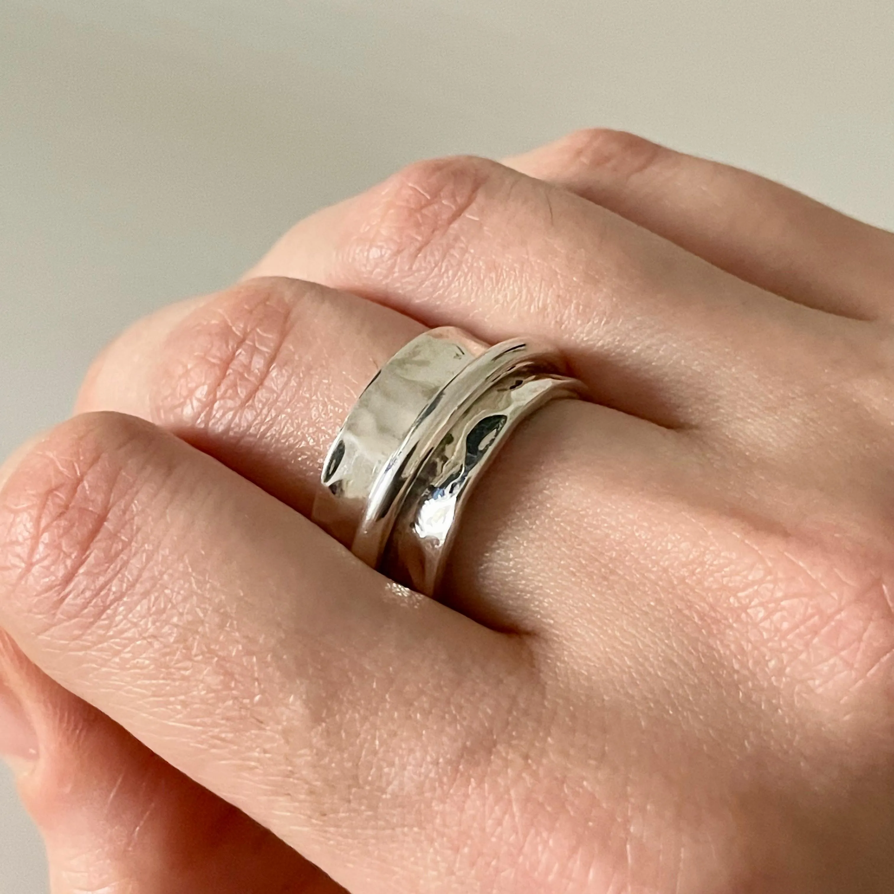 Statement Hammered Spinner Ring in Sterling Silver
