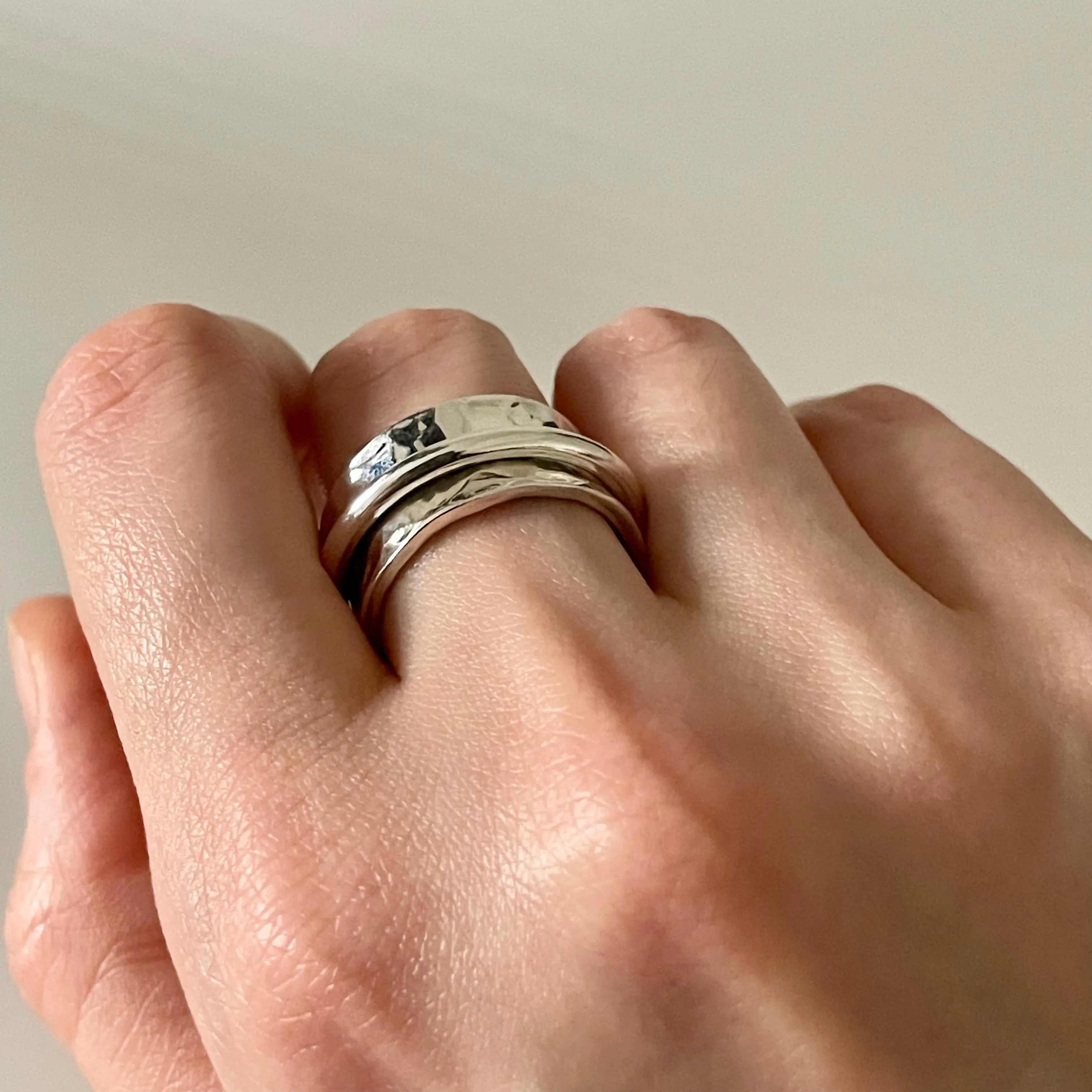 Statement Hammered Spinner Ring in Sterling Silver