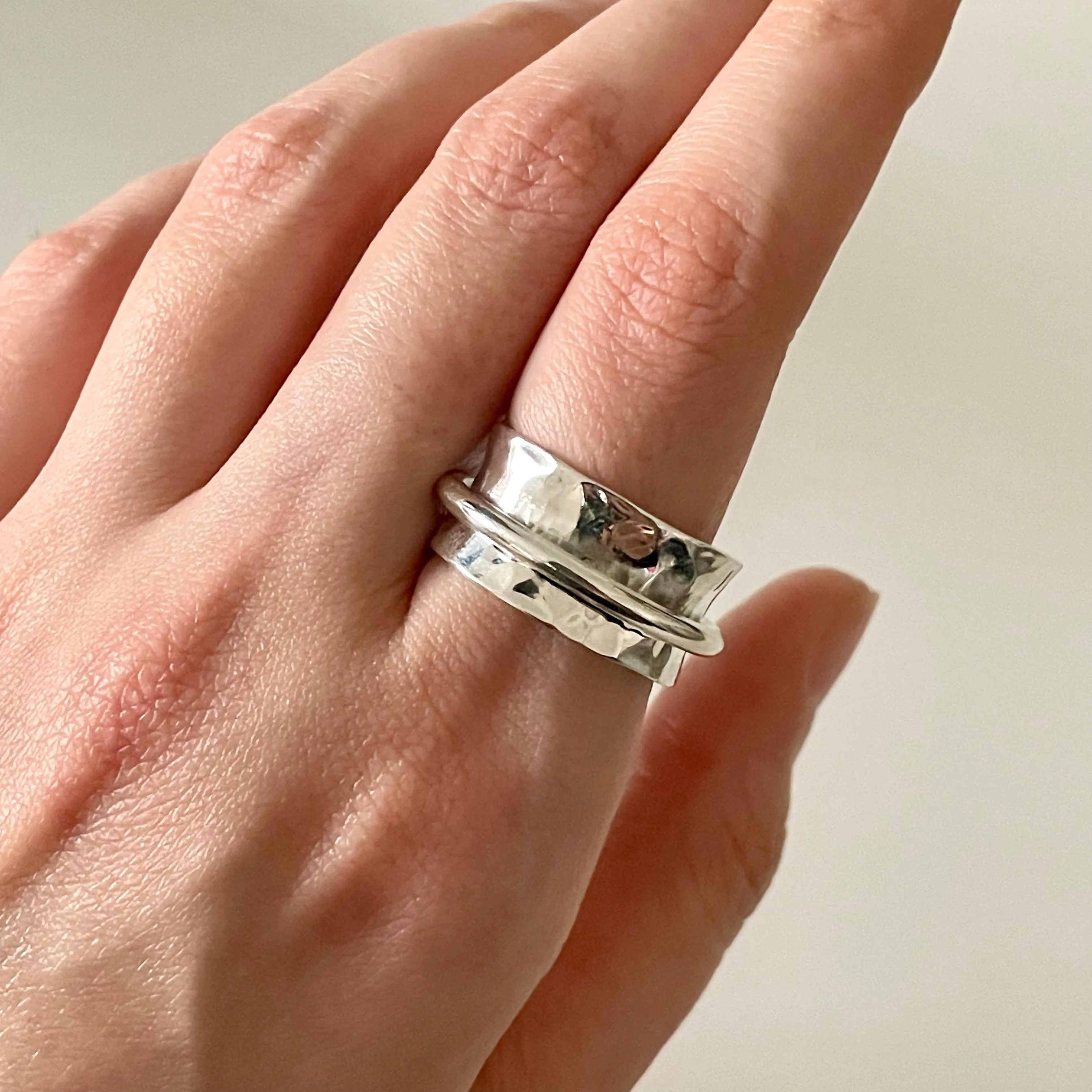 Statement Hammered Spinner Ring in Sterling Silver