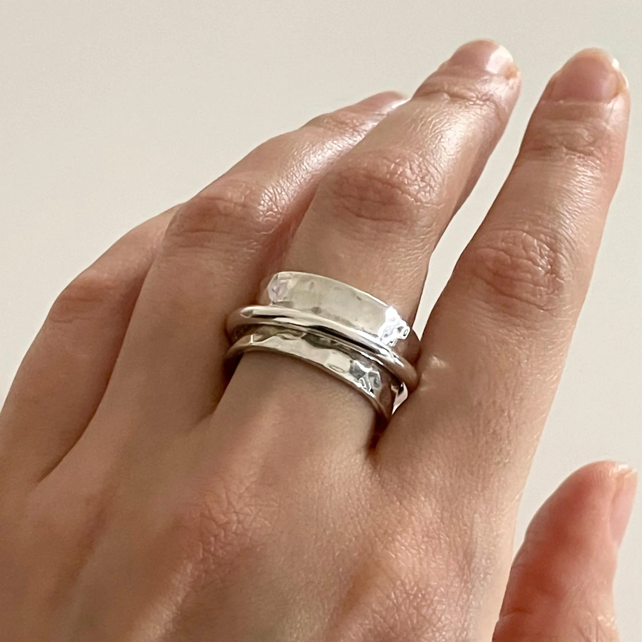 Statement Hammered Spinner Ring in Sterling Silver