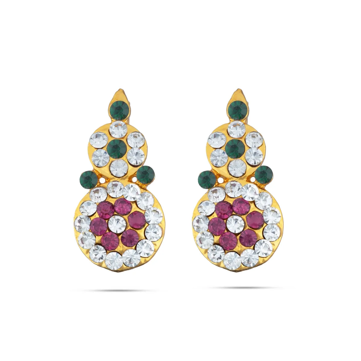 Stone Earring Pair - 1.25 x 0.5 Inches | Stud Earring/ Multicolour Stone Karnapathiram for Deity/ 10 Gms Approx