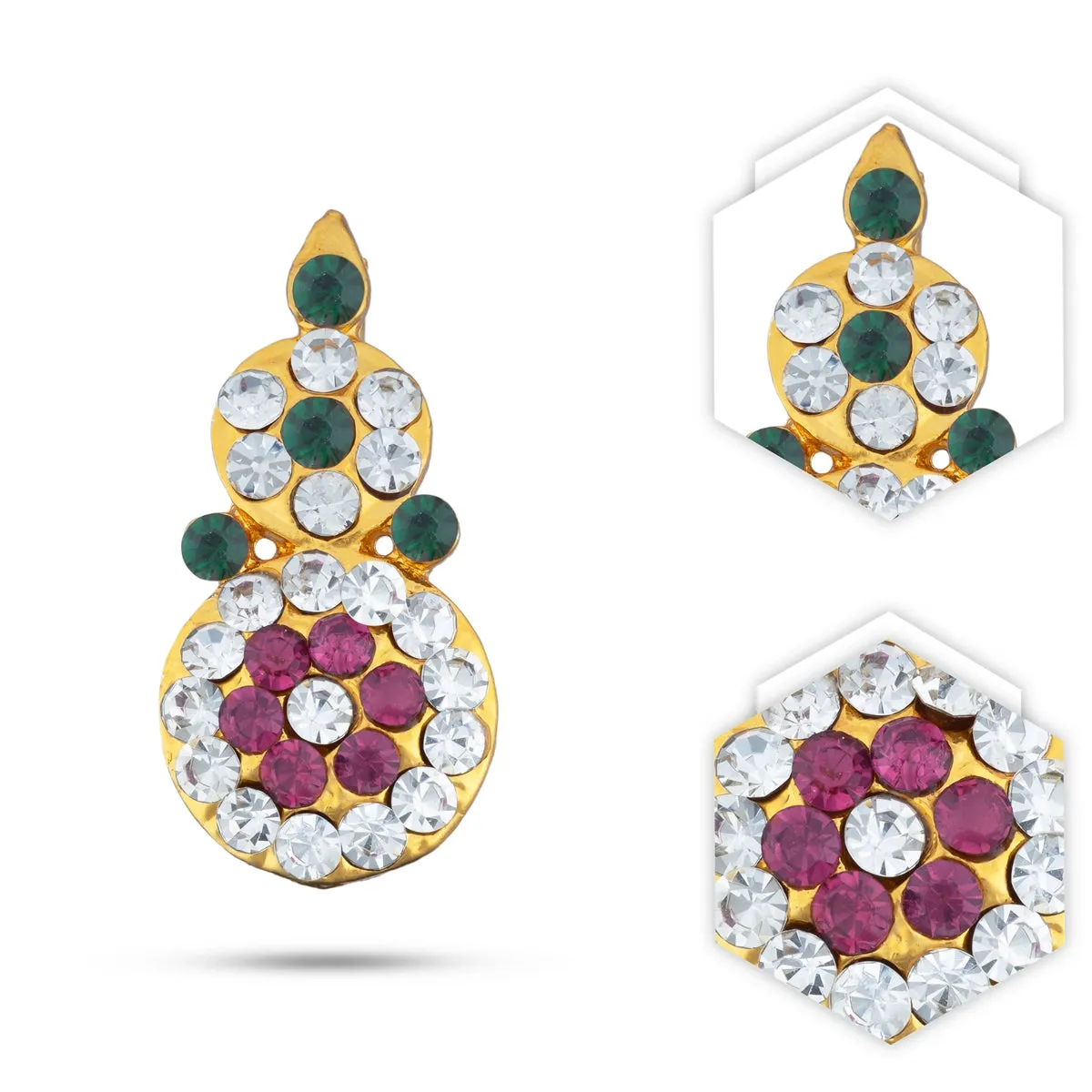 Stone Earring Pair - 1.25 x 0.5 Inches | Stud Earring/ Multicolour Stone Karnapathiram for Deity/ 10 Gms Approx