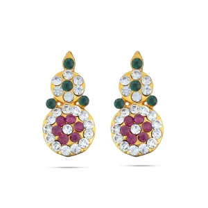 Stone Earring Pair - 1.25 x 0.5 Inches | Stud Earring/ Multicolour Stone Karnapathiram for Deity/ 10 Gms Approx