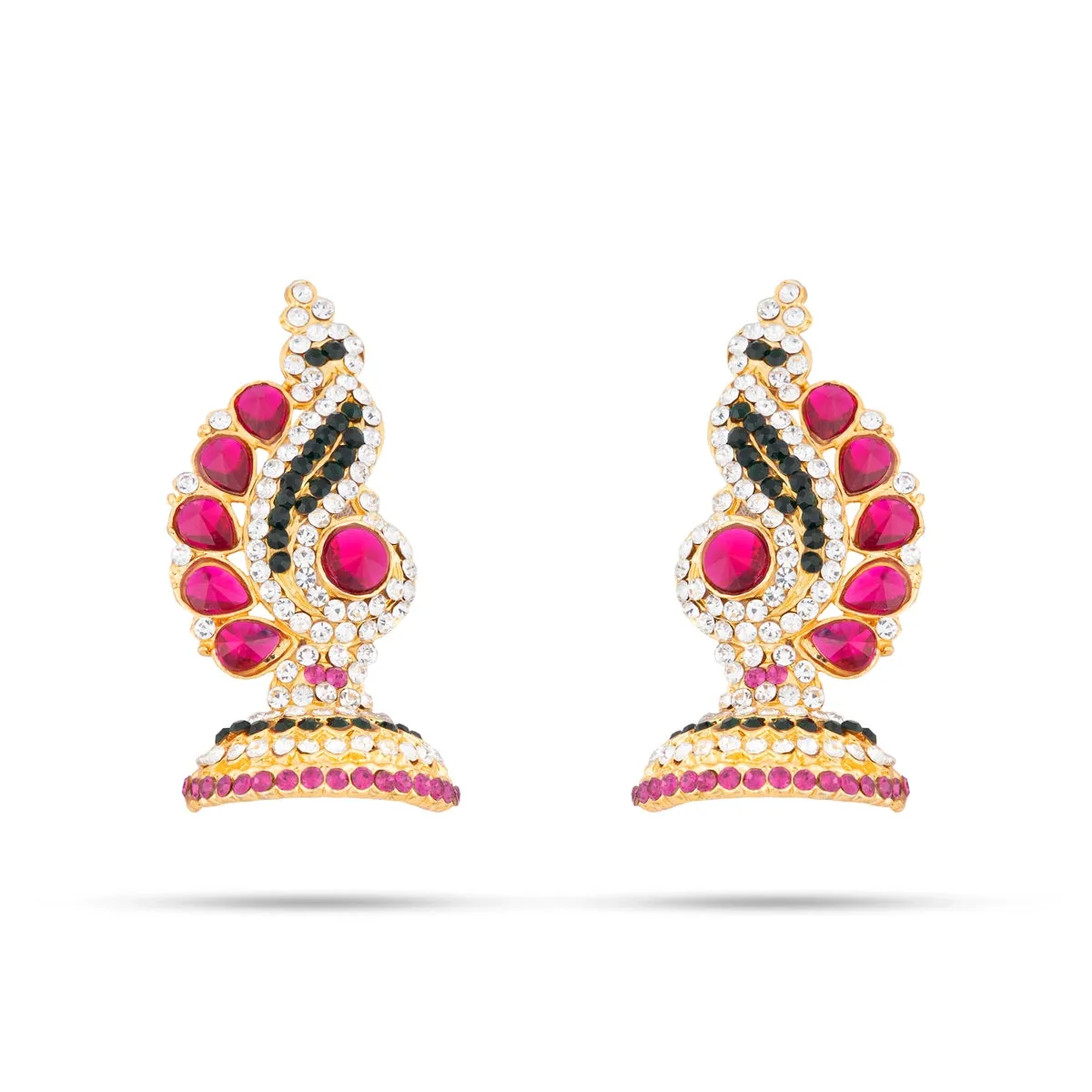 Stone Earring Pair - 2.5 Inches | Stud Earring/ Multicolour Stone Karnapathiram for Deity/ 35 Gms Approx