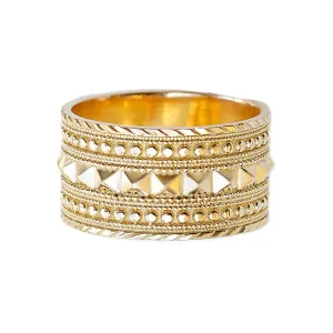 Textured Pyramid Wide Bold Gold Cigar Statement Ring, Cleopatra