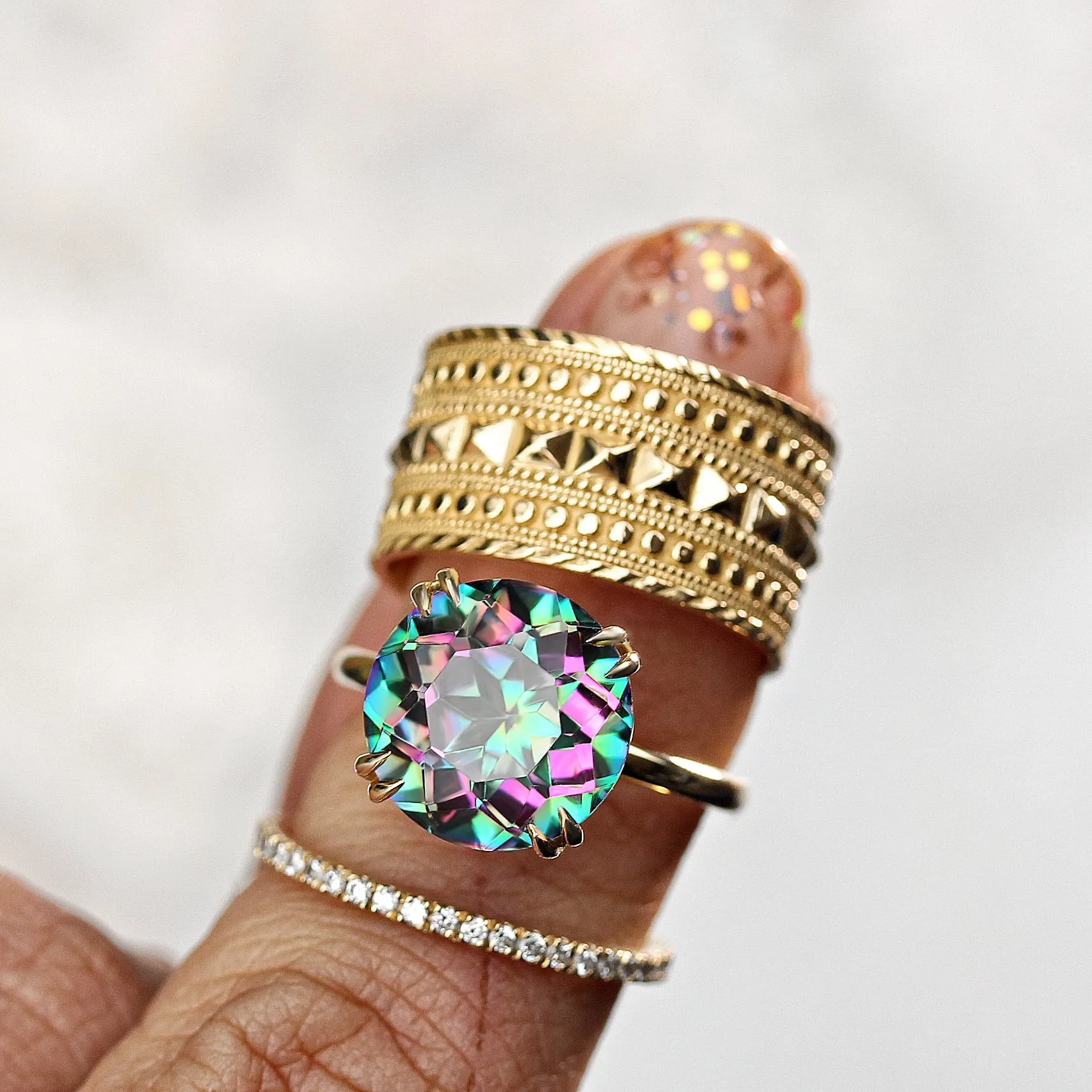Textured Pyramid Wide Bold Gold Cigar Statement Ring, Cleopatra
