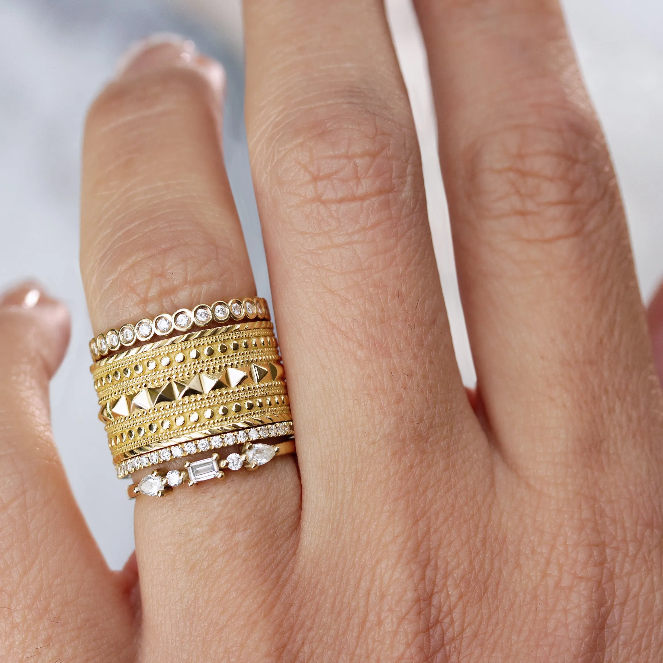 Textured Pyramid Wide Bold Gold Cigar Statement Ring, Cleopatra