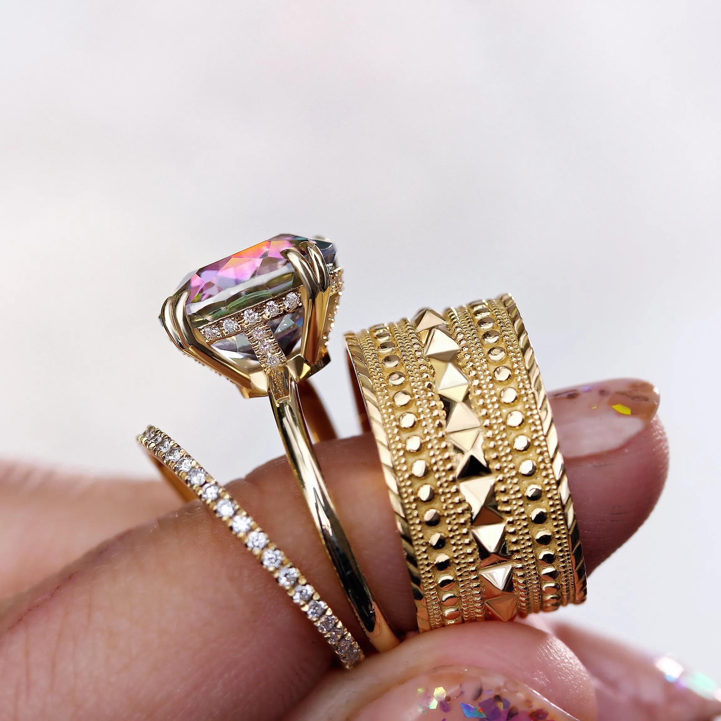Textured Pyramid Wide Bold Gold Cigar Statement Ring, Cleopatra