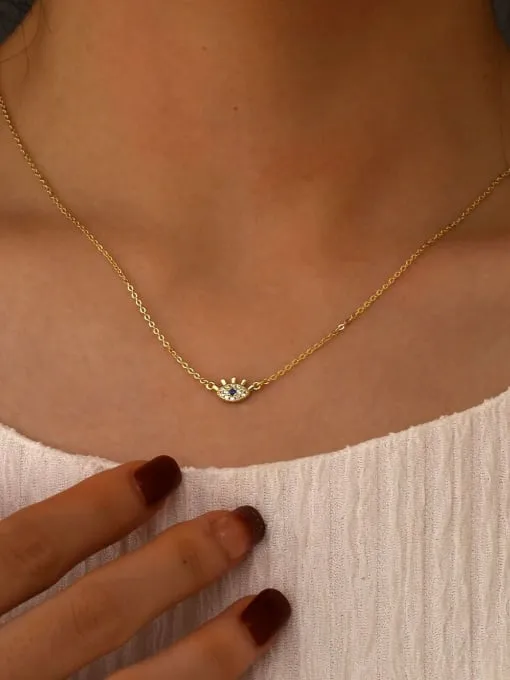 Tiny Eye Necklace 18K Gold Plated Sterling Silver Dainty Lucky Women's Real Jewelry KESLEY