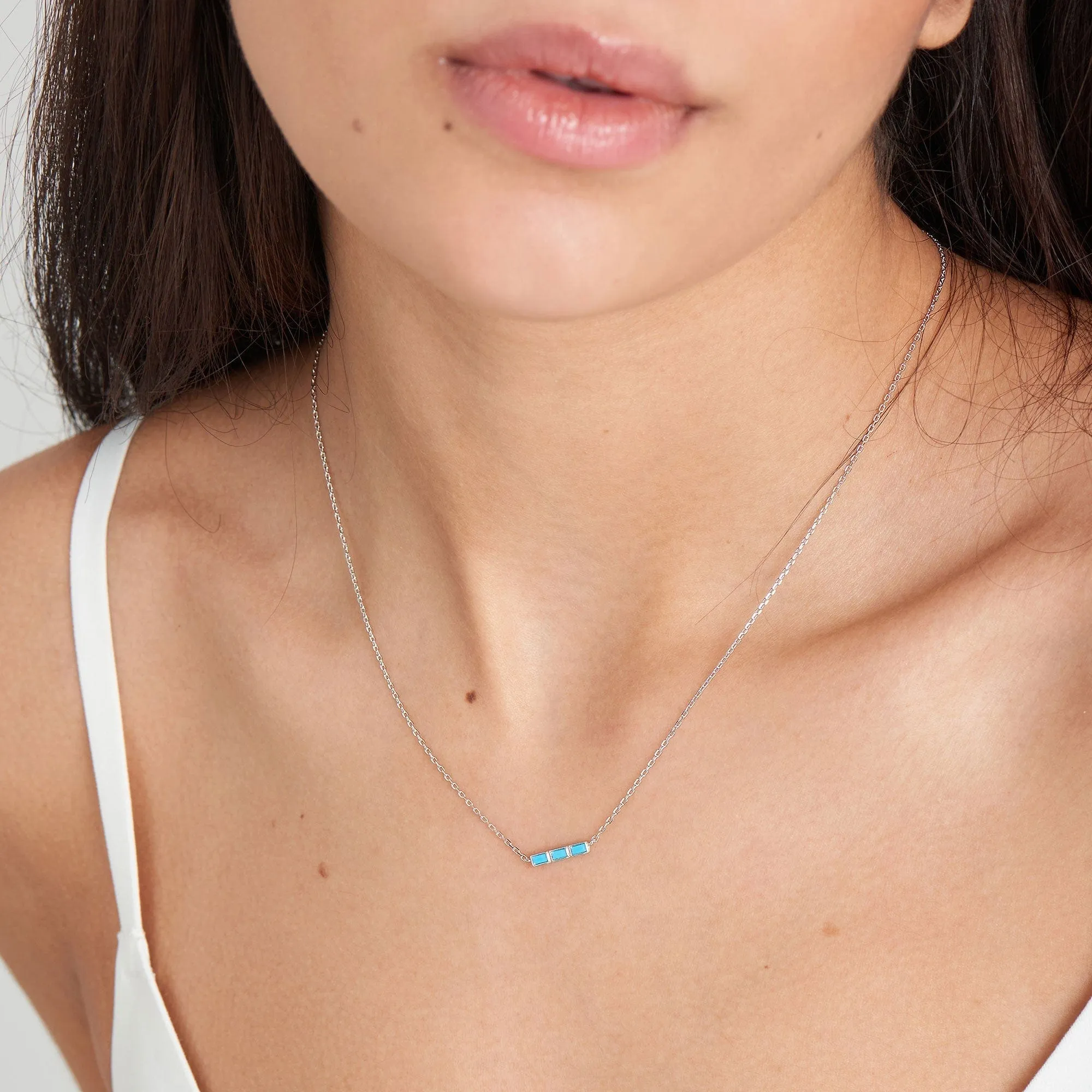 Turquoise Silver Bar Necklace