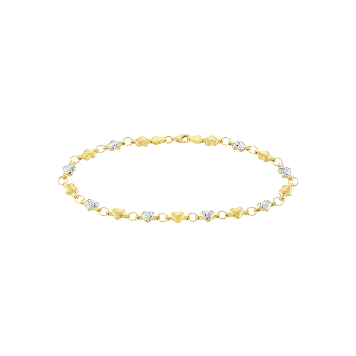 Two-Tone Stampato D/C and Satin Hearts Anklet