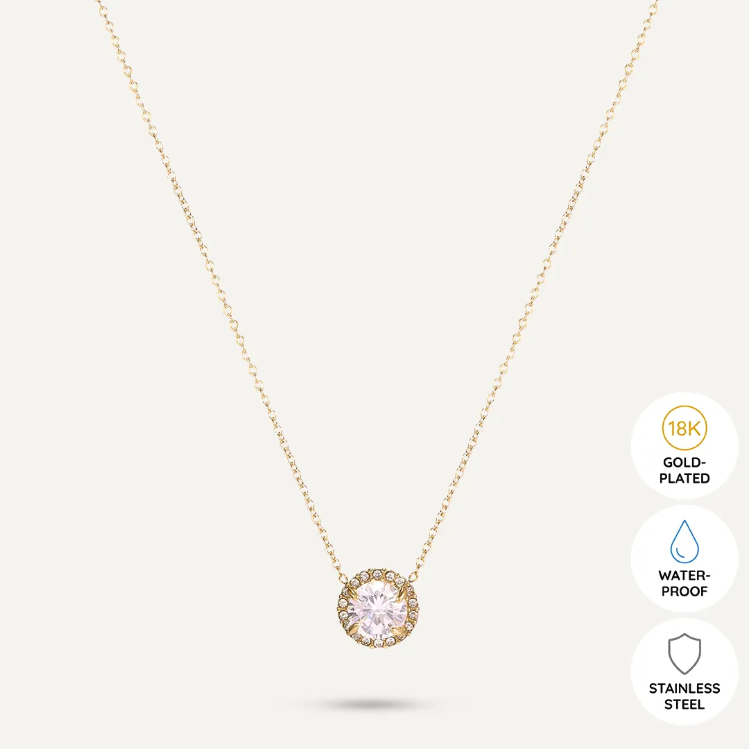 Vibes | Halo Crystal Pendant Necklace | 18K Gold-Plated