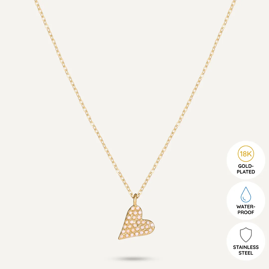 Vibes | Pearly Heartbeat Pendant Necklace | 18K Gold-Plated
