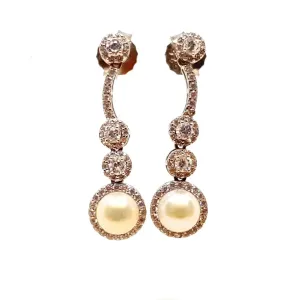Wedding pearl earrings, silver pearl earrings, silver zircon earrings.