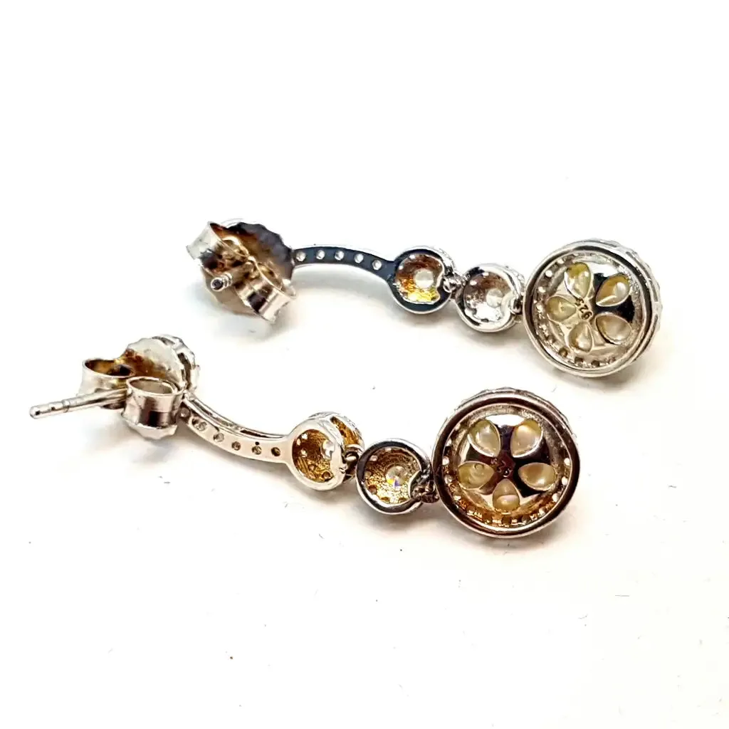Wedding pearl earrings, silver pearl earrings, silver zircon earrings.