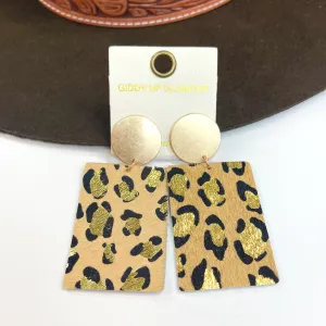 Where the Wild Things Are Leopard Print Rectangle Drop Earrings in Beige