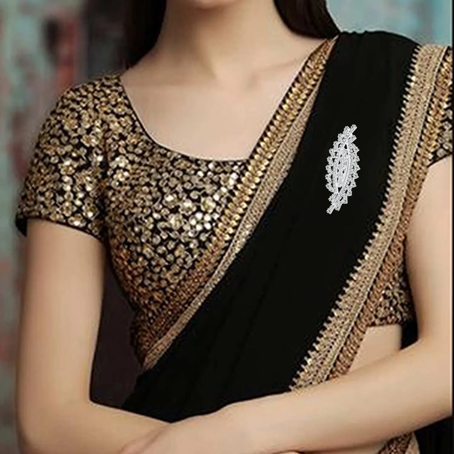 White Cubic Zirconia (CZ) Studded Saree Pin Brooch
