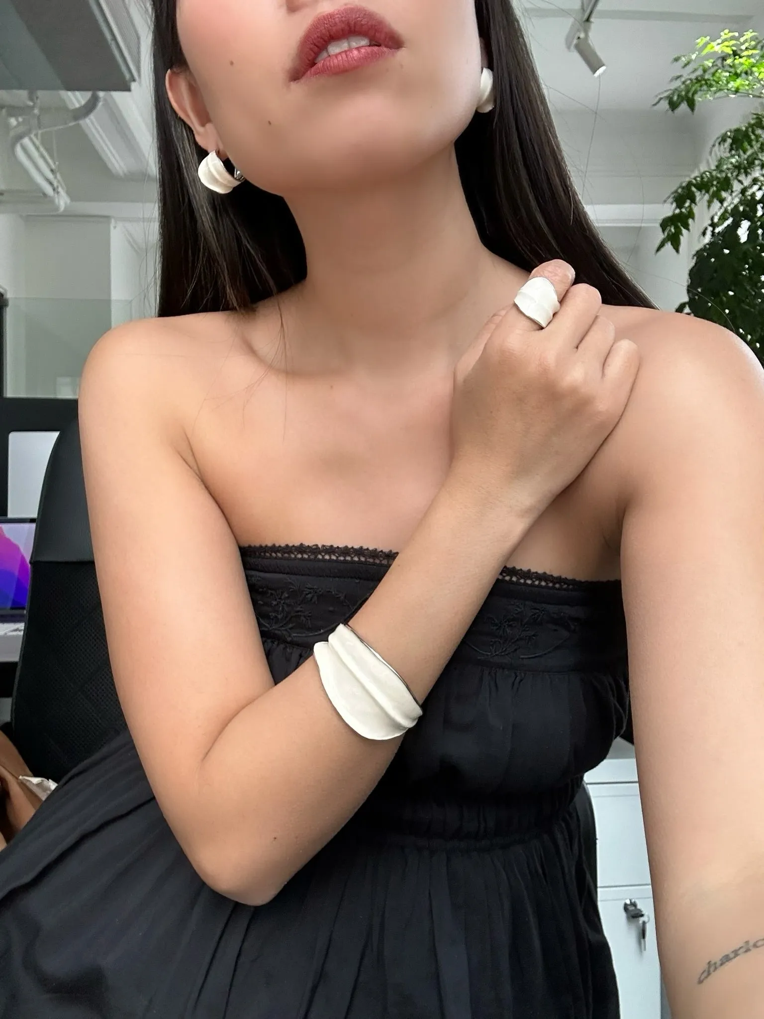 White Enamel Scroll Leaf Width Face Bangles Bracelet