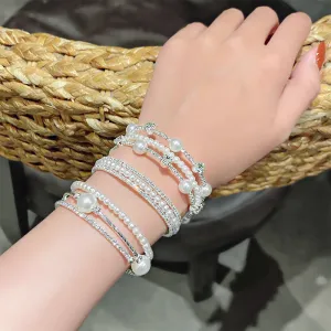 Wholesale Double-layer Pearl Rhinestone Bracelets