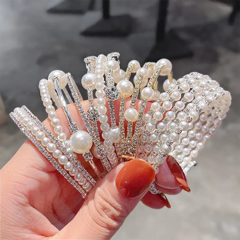 Wholesale Double-layer Pearl Rhinestone Bracelets