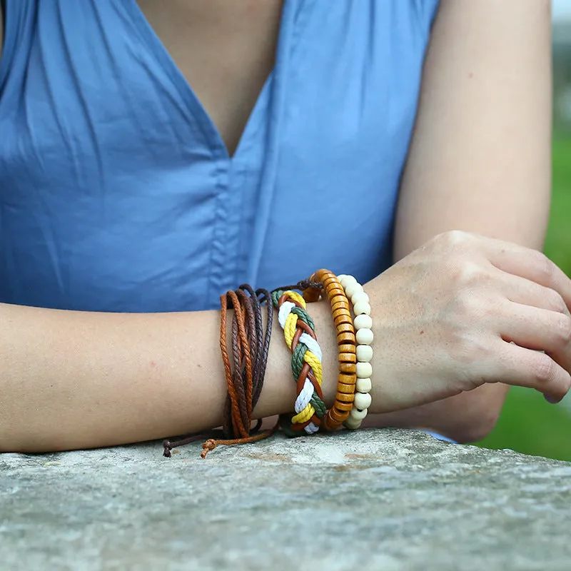 Wholesale Vintage Handwoven Diy Four-piece Set of Cowhide Bracelets
