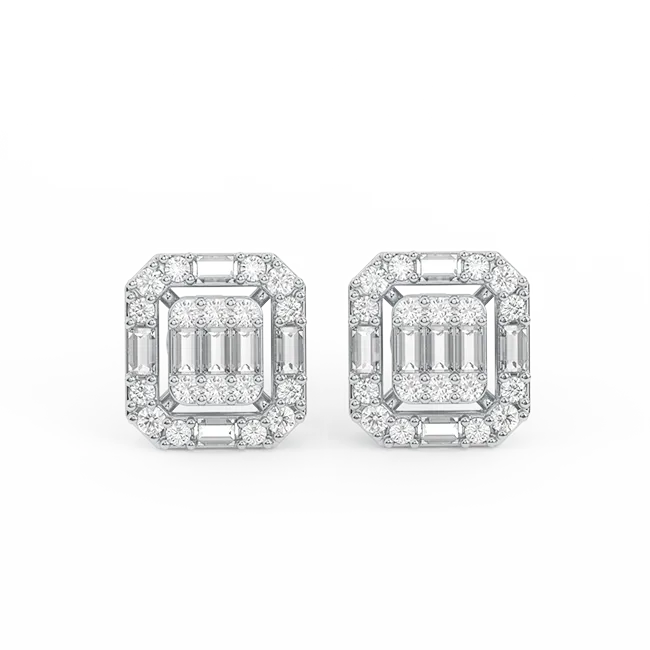 Women's Baguette & Round Composite Diamond Stud Earrings 0.75ct 14K Gold