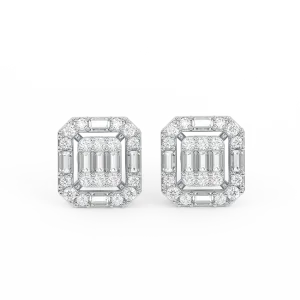 Women's Baguette & Round Composite Diamond Stud Earrings 0.75ct 14K Gold