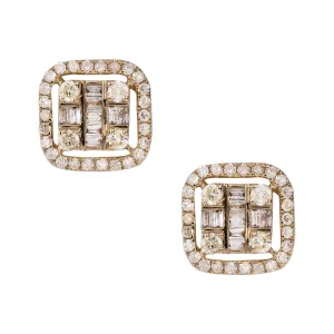 Women's Cushion Baguette & Round Diamond Stud Earrings 0.61ct 14K Yellow Gold