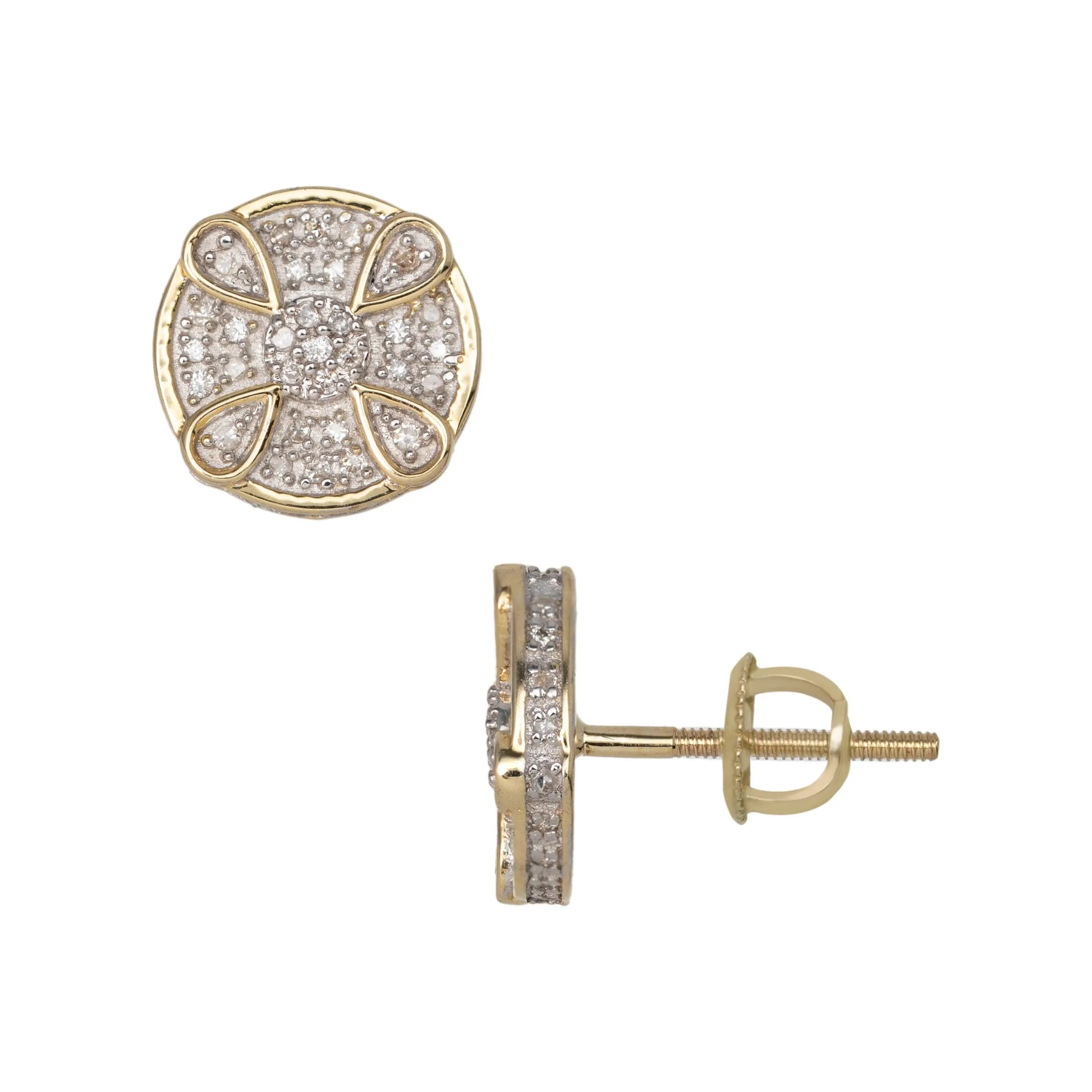 Women's Drop Design Micro-Pavé Round Diamond Stud Earrings 0.32ct 10K Yellow Gold