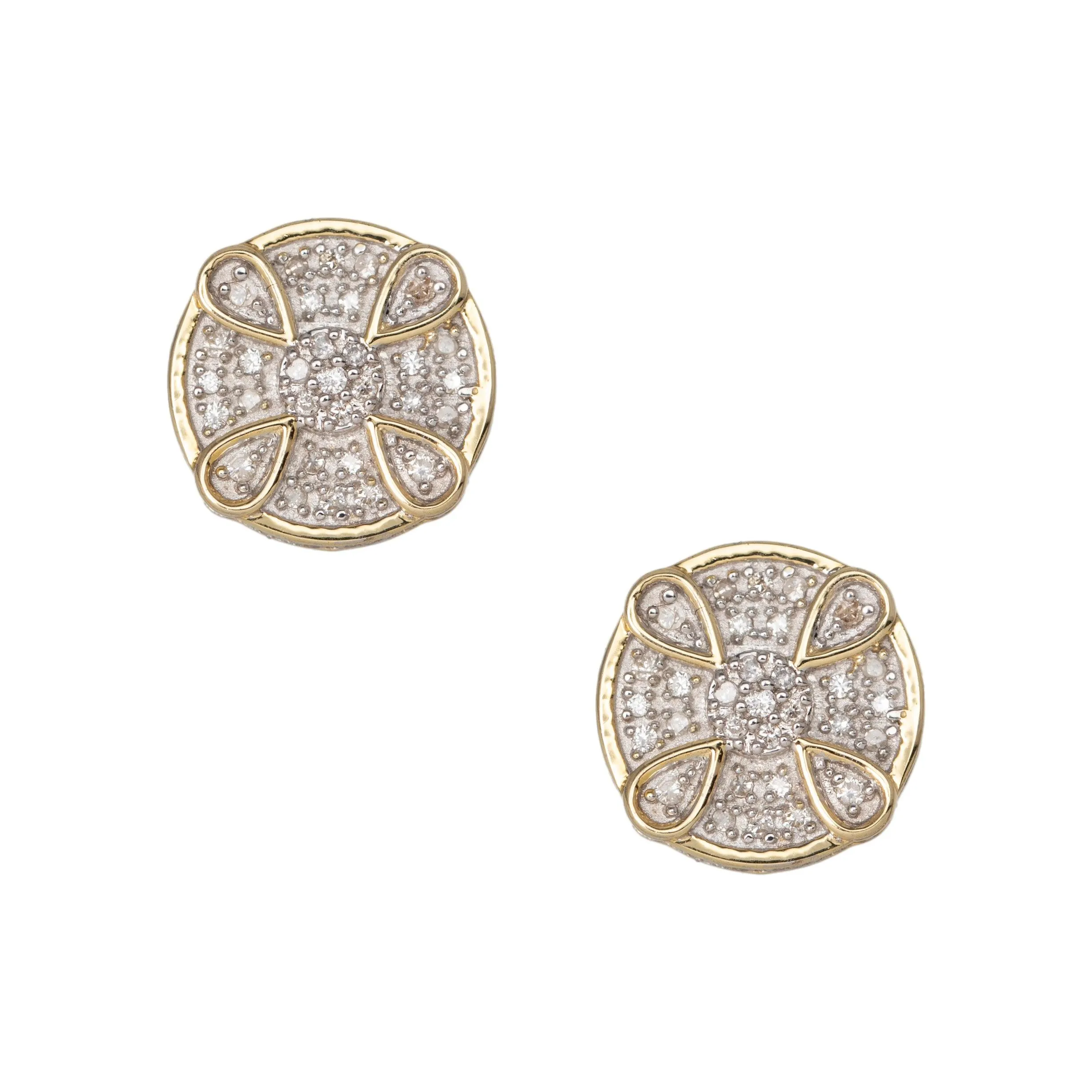 Women's Drop Design Micro-Pavé Round Diamond Stud Earrings 0.32ct 10K Yellow Gold