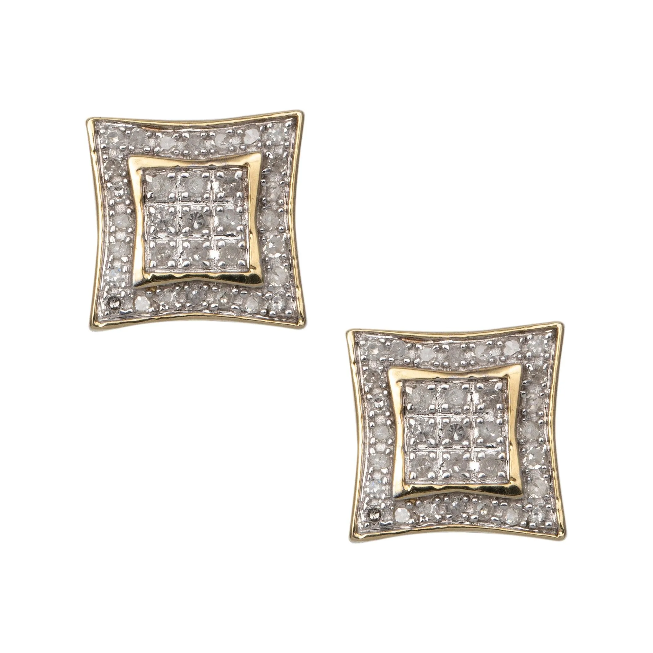 Women's Halo Micro-Pavé Concave Square Diamond Stud Earrings 0.29ct 10K Yellow Gold