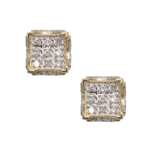 Women's Micro-Pavé Square Design Diamond Stud Earrings 0.09ct 10K Yellow Gold