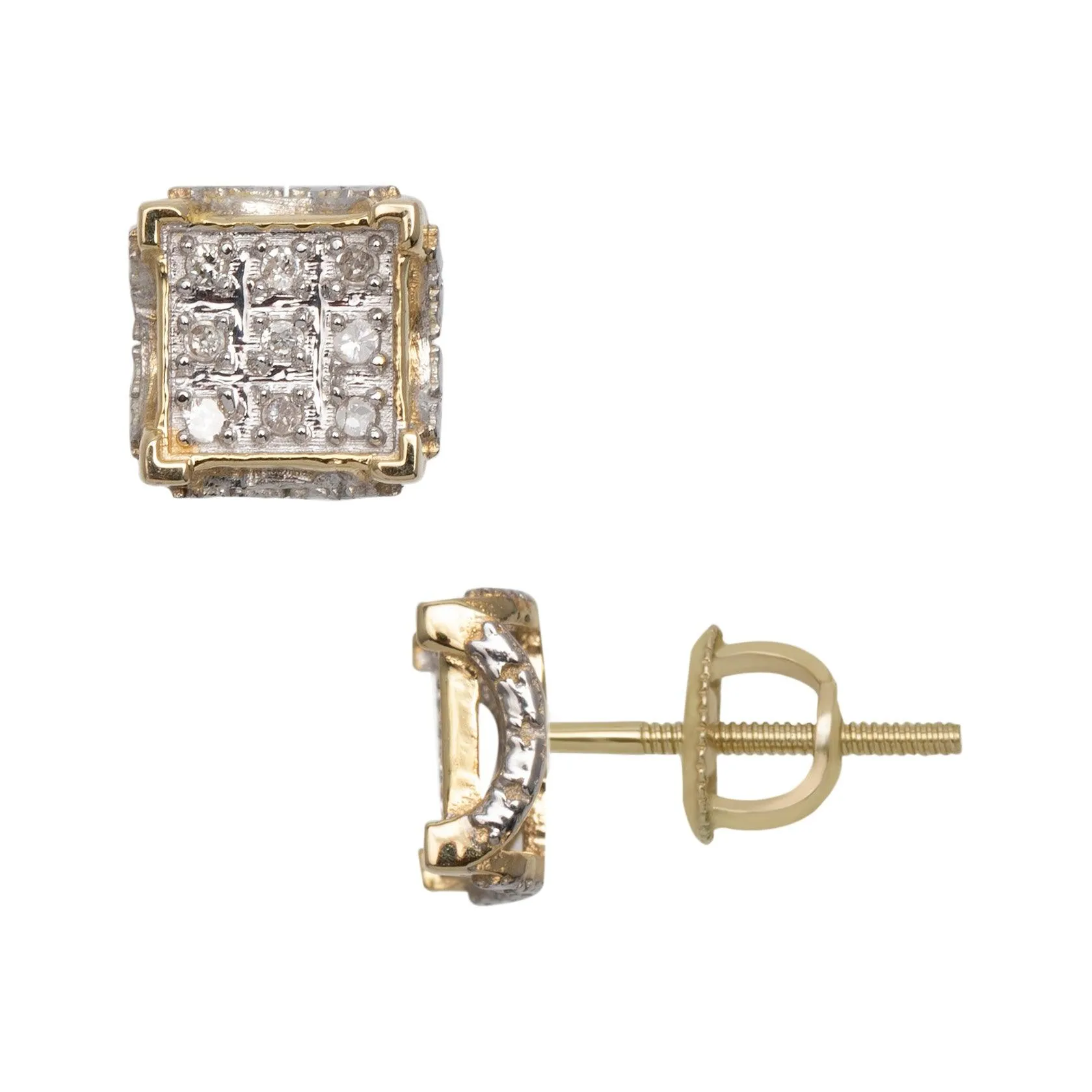 Women's Micro-Pavé Square Design Diamond Stud Earrings 0.09ct 10K Yellow Gold