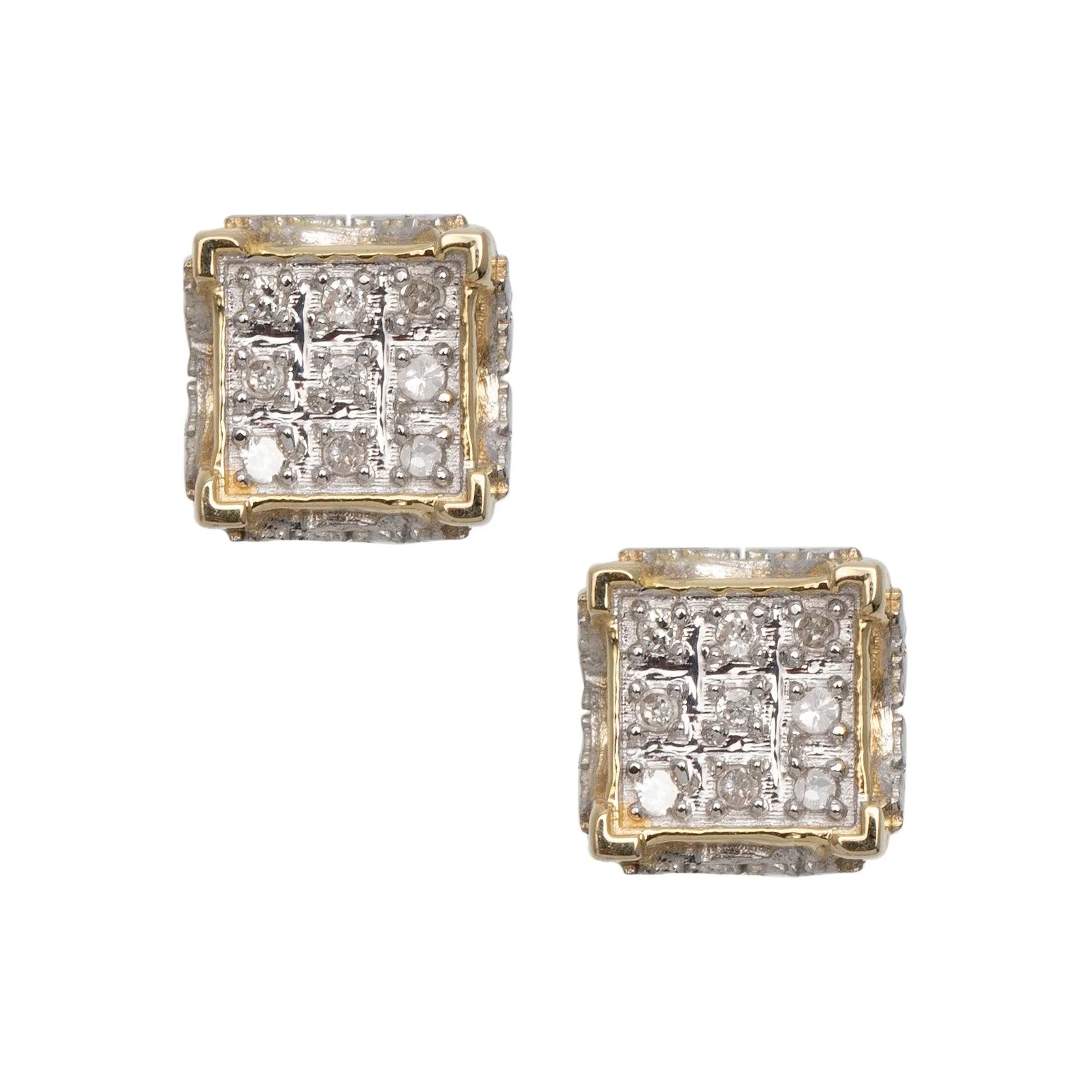 Women's Micro-Pavé Square Design Diamond Stud Earrings 0.09ct 10K Yellow Gold