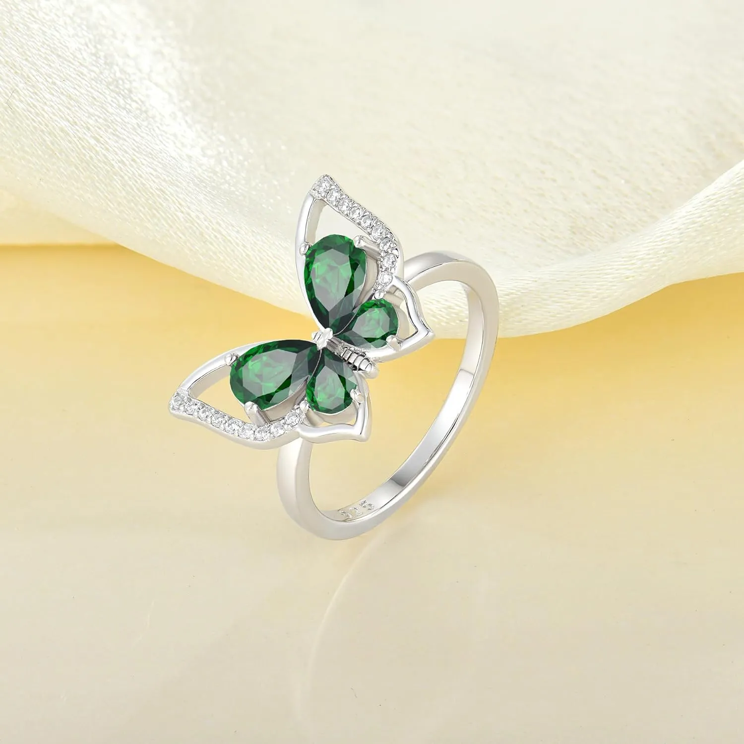YL Butterfly Rings 925 Sterling Silver Simple Ring Birthstone Statement Rings for Women